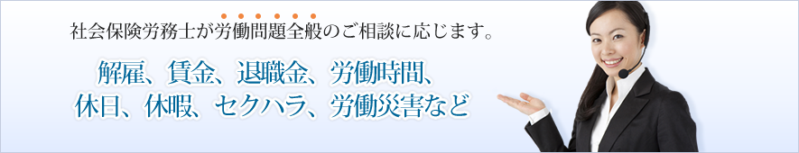 社会保険労務士が労働問題全般のご相談に応じます。